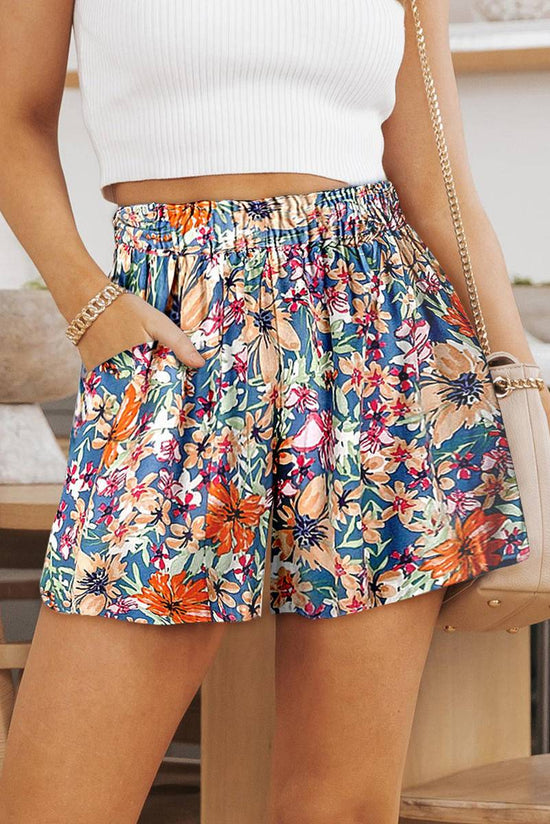 Multicolor Floral Print Wide Leg -  Casual Women's Shorts