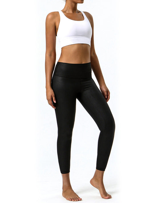 Textured-leather high-stretch yoga pants - Dress Your Best