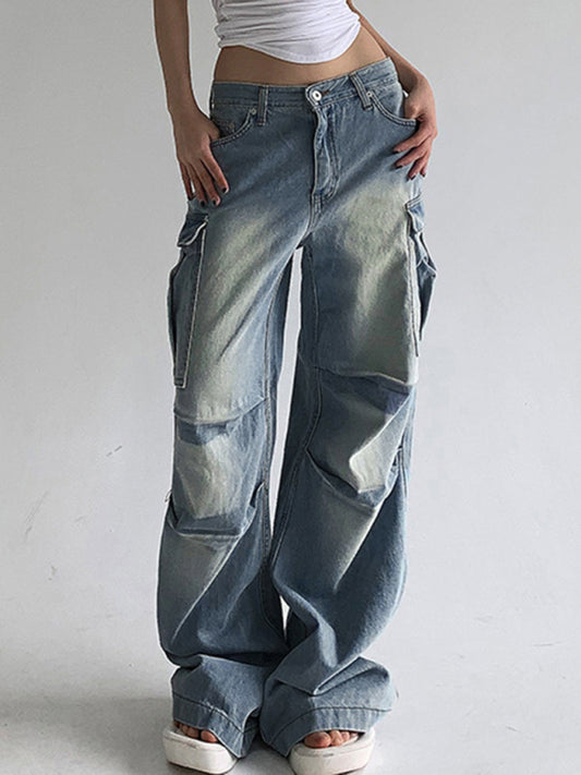 Street style pocket splicing jeans