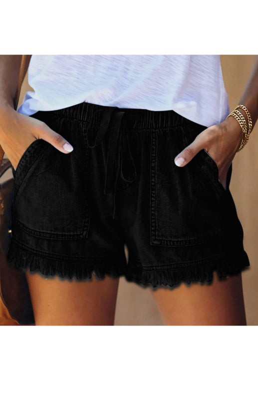 Black Casual High Waist Slim Denim Shorts